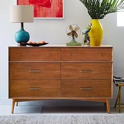 TGF Furniture Store Mid-Century Modern Wooden Dresser – 6 Drawer Walnut Brown Chest with Sleek Metal Handles – Solid Wood Storage Cabinet for Bedroom or Entryway-picture-11