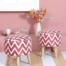 ShadowKart Ottoman Pouffes Sitting Mudda Puffy Stool Dinning Chair for Living Room Dressing Makeup Table Pouffe for Office Home Decor, Printed Stool, 16x16x17 Inch, Pack of 2, Maroon Zigzag-image-51