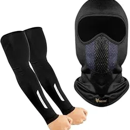BADOWL Combo Pack: Full Face Balaclava for Men & Women - UV Protection, Breathable Fabric for Biking, Cycling & Outdoor Activities (Blue) + Arm Sleeves (Black)-image-52