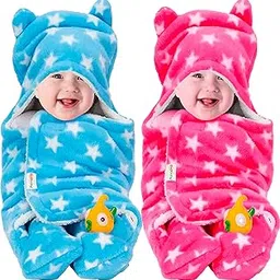 OYO BABY 3-in-1 Hooded Baby Blanket Wrapper - Pack of 2 (Star Pink and Blue) Towel for Baby Boy and Girl | All Season Soft Swaddle | 0-6 Months | Nursing Baby Gifts | Bath Robe-image-7