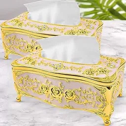 Tendula Golden Tissue Box Cover, Decorative Tissue Box Holder Rectangular Tissues Cube Boxes, Square Paper Box Napkin Holder Home Decor for Bedroom, Living Room, Office.(Pack of 1)-picture-21