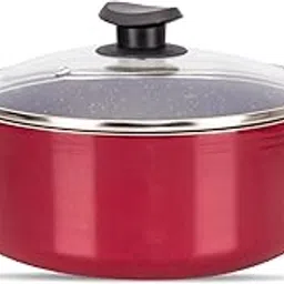 NAVRANG Non Stick Biryani/Stew Pot 4.3 Liter with Glass Lid | Non Induction Multipurpose Aluminium Cooking Handi | 24 cm - Red-picture-17