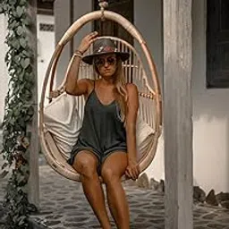 IRA Anala Bamboo Swing Chair for Outdoor & Indoor | Handcrafted Rattan Cane Hanging Chair for Balcony, Patio, Garden | Comfortable Hammock Style Wicker Chair (44 x 34 x 25.5 Inches)-picture-29