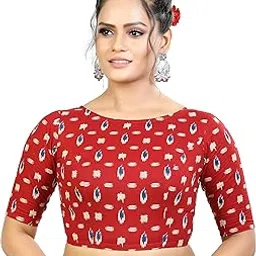 madhu fashion Womens Cotton Printed Half Sleeves Readymade Saree Blouse-picture-32