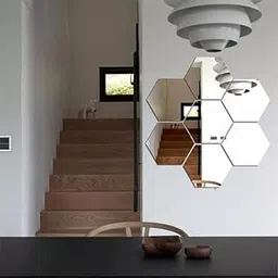 7 Hexagon Mirror Silver Wall Stickers for Wall Size (10.5x12.1) Cm Acrylic Mirror for Wall Stickers for Bedroom | Bathroom | Kitchen | Living Room Decoration Items (B-7HexaSilver)-picture-33