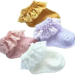 DRAAMAURA NEW BORN Cute and Colorful Kids Baby Girl Boy Cotton Socks, Ruffle Frilly/Lace Socks Design, MultiColours,0 MONTH TO 1YRS OF KID,-image-96