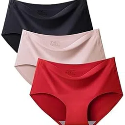 louryn koulyn Cotton Silk Seamless Everyday Panty for Women Combo Set Girls and Women Innerwear Hipster Medium Waist Panties Random Multicolor (Pack of 3) image 1