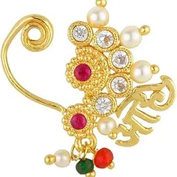 anuradha Gold Finish Styled With ??? Word Pressing Nathiya,Nath For Women & Girls | Traditional Pressing Nose Pin,Ring-picture-27