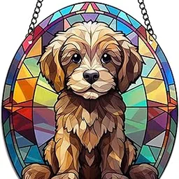 ZZHAOYI Stained Acrylic Window Hanging Ornaments, Puppy Acrylic Window Decor Suncatcher Golden Retriever Stained Art Panel Gift for Dog Lovers, Daughter,Son,5.9''x5.5'' (Puppy)-picture-17