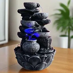 ALILA Resin Water Fall Fountain For Home Living Room Decor With Led Lights Table Top Indoor Outdoor Decoration Gift Gifting Item, 15 Inches-picture-30