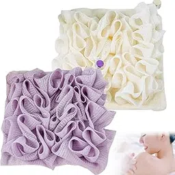 2pcs Loofah Cloth for Bar Soap, Loofah Washcloth Shower Ball 2-in-1 (Beige and Purple) back scrubbe-picture-23