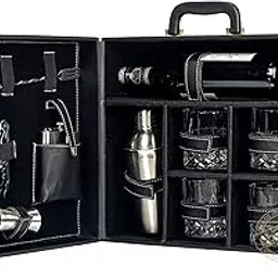 Faux Leather Portable Bar Set | Portable Bar Set | Bar Tool Set | Bartender Kit | Black 4 Glass | Cocktail Shaker | Barset for Picnic | Gifting | Gifting for Men-picture-14