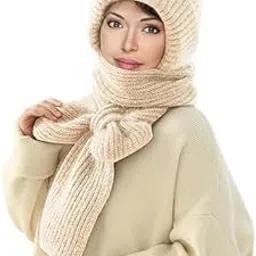 2 in 1 Windproof Scarf With Cap Winter Warm Stole Soft Knitted Beanie Hats-picture-47