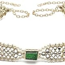 karatcart Gold Plated Green Carved Stone Studded Kundan Kamarbandh for Women-picture-47