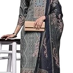 libas Blue Printed Poly Crepe Straight Kurta With Trousers & Dupatta-picture-32