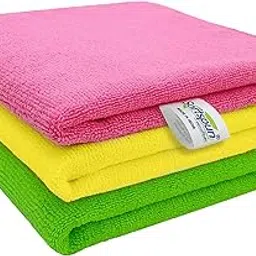 SOFTSPUN Microfiber Cloth - 3 pcs 40x40 cms 340 GSM Multicolor Thick Lint & StreakFree Multipurpose Cloths Automotive Microfiber Towels for Car Bike Cleaning Polishing Washing & Detailing. image 1