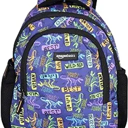 amazon basics Trendy and Spacious Dino Theme Kids 3 Compartment Backpack | Comfortable Padding | 15 Inches (Blue)-picture-13