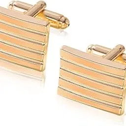 peora Gold Plated Stainless Steel Striped Rectangle Cufflinks Classic Business Gift for Men-picture-33