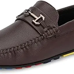 labera Brown Color Matt Finish Multi Color Silicon Sole Stitched Stylished Buckle Chain Design Athletic Casual Loafer Shoes for Men Comfortable Soft Cushioned Insole Durable Shoes Available in 6 to 10 number sizes Slip Resistant Lightweight All Weather Grip-picture-10