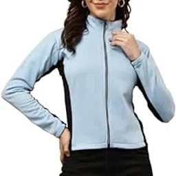 bright nex Women's Full Zip Fleece Jacket, Color Block Design with Black Contrast Panels, Winter Wear-picture-12