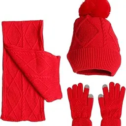shopora Winter Hat Scarf Gloves Adults Long Scarf For Running Outdoor Sports Holiday Red | Womens Accessories | Hats-picture-33