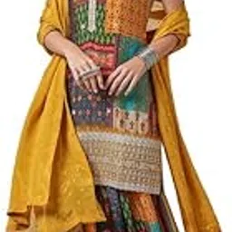 soch Womens Mustard Tile Print Chinon Suit Set with Dupatta-picture-15