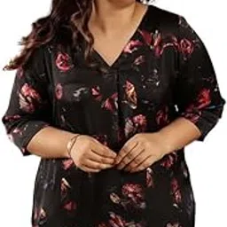 Plus Size Women Satin Top | Centre Pleat for Tummy Flaws |V-Neck | Complete Hip Coverage | Plus Size Tops for Women | XL to 9XL-image-11