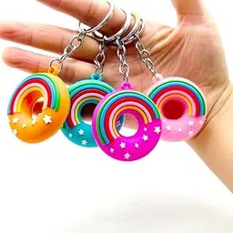 AK Store (Pack of 4) Rainbow & Stars Detail Donut Shape Keychain PVC Soft Doughnut Key Chains for Car, Scooty, Girls Boys Gifts, Birthday, Charm Sweet Keychain, Bag Pendant-picture-20