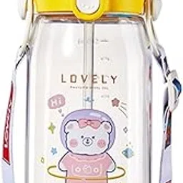 FunBlast Water Bottle for Kids, Anti-Leak Kids Cartoon School Water Bottle, Tritan 550 ML BPA Free Water Bottle, Cute Animal Design Water Bottle with Straw, Strap & Side Handle (Cream, Pack of 1)-picture-26