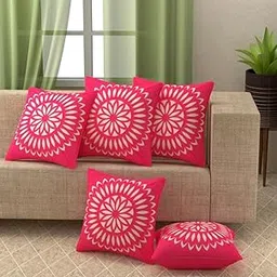 HD Print 180TC Polycotton Throw/Pillow Cushion Covers - 40*40Cm (16 X 16 Inches)-Set of 5 Pieces for Sofa Set (Pink & White)-picture-59