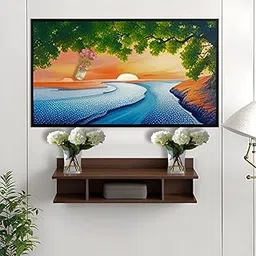 Dime Store Engineered Wood Tv Entertainment Unit Wall Shelf | Set top Box Stand Wall Mount for Home Wall Shelf for Holding Speakers WiFi Router Game Console Remote Streaming Device (Brown)-picture-25