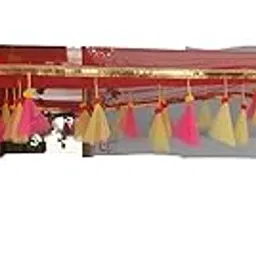 Bridal Entry Red Net Dupatta with Tassels, 2 Meter Long, Traditional Indian Style with 4 Sticks-picture-35