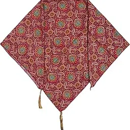Himalayan Vibes Dark Pink Color Himachali Dhatu with Leaf Print - Handcrafted Traditional Head Scarf from Himalayas-picture-26
