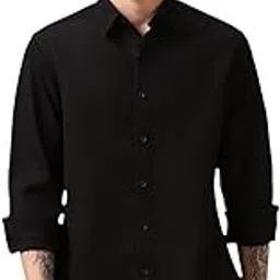 Men Black Solid Polyester Regular Fit Full Sleeve Shirts-image-42