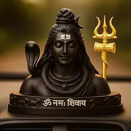 Lord Shiva Idol for Car Dashboard, Home & Office Decor | 12cm Resin & Marble Dust Shiv Murti with Gold Plated Trishul & Damaru | Om Namah Shivay Statue | Spiritual Puja Gift Item | Nandi Base-picture-15