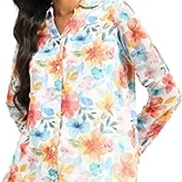Women's Multi-Color Floral Print Shirt | Button-Down V-Neck Georgette Blouse | Casual Occasion-image-37