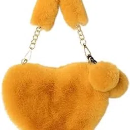 rk retailer Cute Heart Shape Fluffy Sling Bag, Shoulder Bag, Cross Body Sling Bag for Girls, Soft Hand Bag for Girls, Stylish Bags for Girls-Light Brown, Medium (Mustard)-picture-56