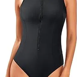 tempt me Women Athletic One Piece Swimsuit Zipper High Neck Bathing Suit Racerback Swimwear-picture-24