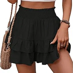gorglitter Women's Tiered Ruffle Wide Leg Shorts High Elastic Waist A Line Flared Skorts-picture-28