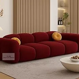 Prith 2 Velvet Modern Cloud Sofa Upholstered 3 Seater Sofa Three Seater Sofa for Living Room Hotels & Offices (Wine Red)-image-59