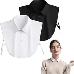Women Detachable Collar White and Black Cotton Half Shirt False Collar Detachable White Fake Collar Shirt for Office Lady Girls Dickey Half Blouse Pack of 2-picture-16