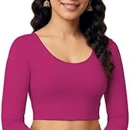 xolani Readymade Cotton Fitted Saree Blouse for Women Full Sleeve Square Round U Neck Regular fit Stretchable Pullon Western Stylish Crop Top VX3-picture-18