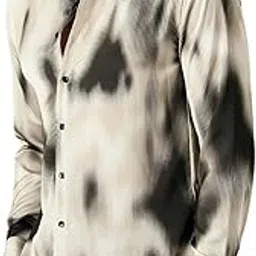 Men's Abstract Print Button-Down Shirt, Brown and White Pattern, Long Sleeves, Ribbed Texture-image-4