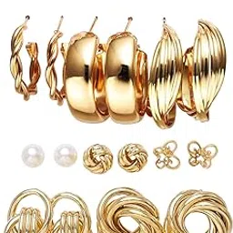shining diva fashion 11 Pairs Combo Set Latest Stylish Vintage Pearl Earrings for Women Gold Plated Dangle Earrings Heart Butterfly Hoop Earrings Geometric Fashion Jewelry-picture-22