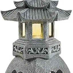 Zen Solar Pagoda Lantern Garden Statue, Indoor/Outdoor Zen Asian Decor for Landscape Balcony, Garden, Patio, Porch Yard Art Ornament-picture-19