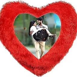 Print Personalized Fur Pillow with Your Photos and & Messages 16x16 inch (Red Heart Shape)-picture-17