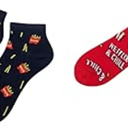 knitsun Apparel - Organic Cotton Fries Please/Netflix & Chill Pack Of 2 Low Cut Seamless Socks - Unisex-picture-57