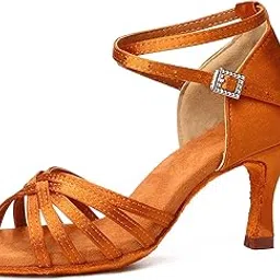 dkzsyim Women's Satin Latin Dance Shoes Ballroom Performance Shoes Model 213-picture-23