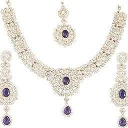touchstone Indian Bollywood Enchanting Floral Diamond Studded Look Rhinestone Embellished Bridal Designer Jewelry Necklace Set Women-picture-35