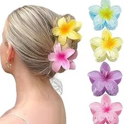 4pcs Tropical Flower Hair Clips, 3.3 Inch Plumeria Design, Strong Metal Spring Clutcher Claw, Multi-Colour-picture-26